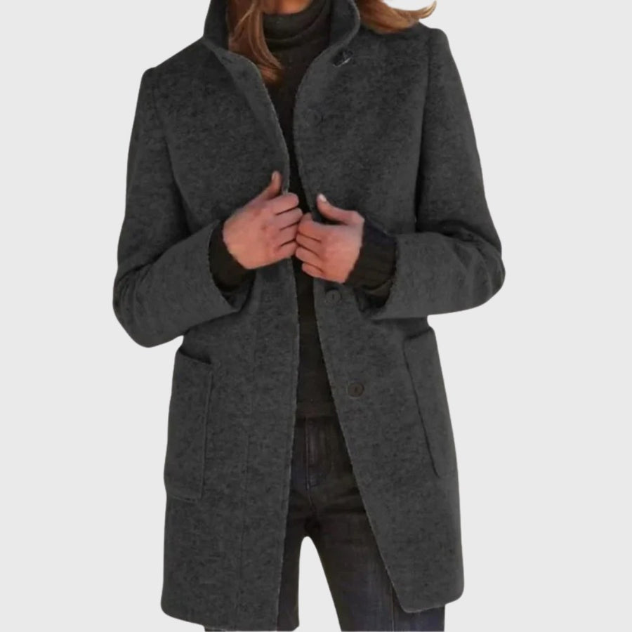 Jessamine | Women's Longline Button Design Coat in Black