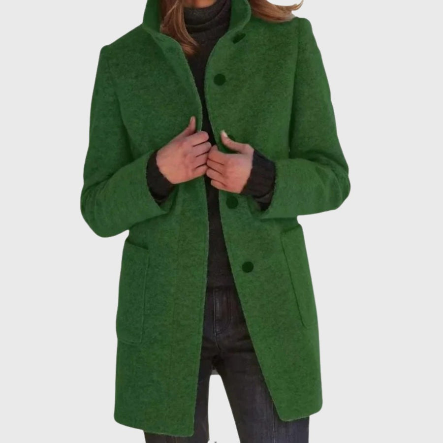 Jessamine | Women's Longline Button Design Coat in Dark Green