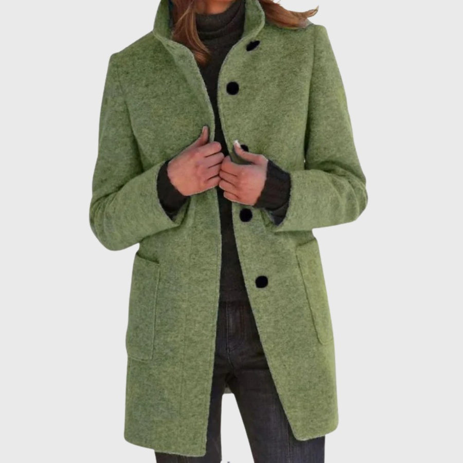 Jessamine | Women's Longline Button Design Coat in Green
