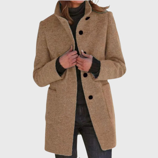 Jessamine | Women's Longline Button Design Coat in Light Brown