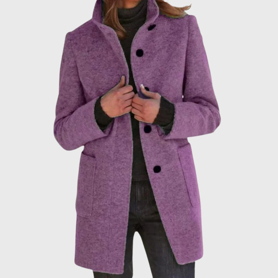 Jessamine | Women's Longline Button Design Coat in Purple