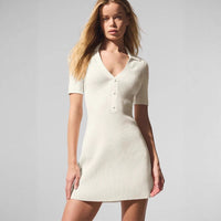 Jewel | Women's V-Neck Bodycon Knit Dress in Apricot