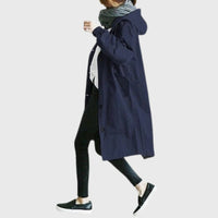 Jewel | Women's Trench Longline Hooded Coat in Dark Blue