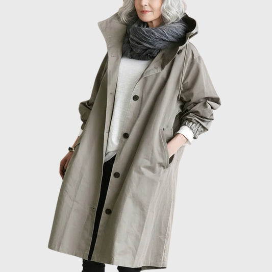 Jewel | Women's Trench Longline Hooded Coat in Light Gray