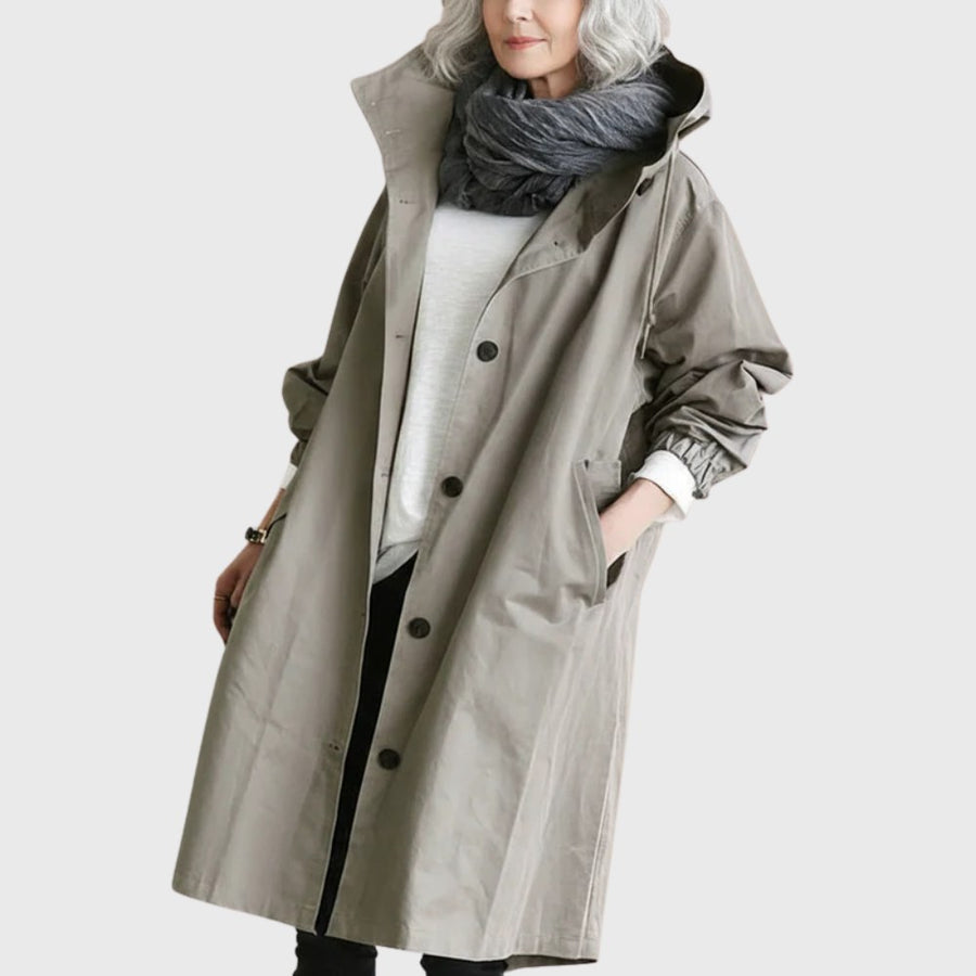 Jewel | Women's Trench Longline Hooded Coat in Light Gray