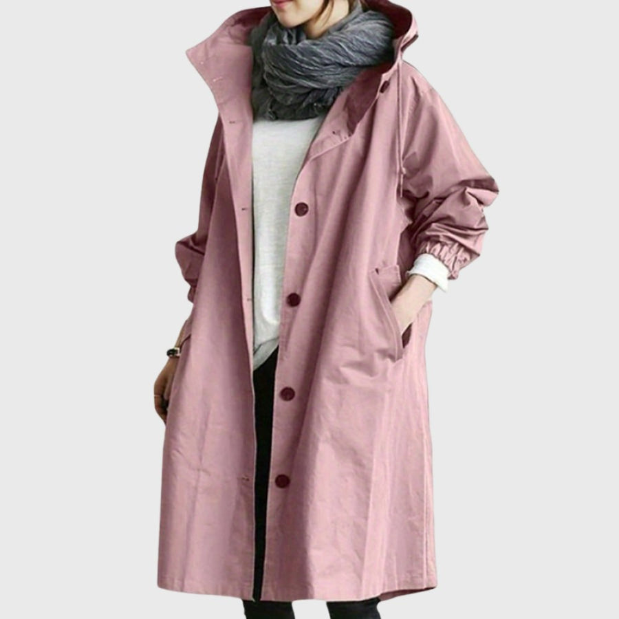Jewel | Women's Trench Longline Hooded Coat in Pink