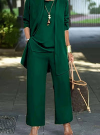 Joanna | Women's Three-Piece Relaxed Wide-Leg Outfit Set in Dark Green