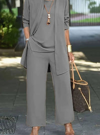 Joanna | Women's Three-Piece Relaxed Wide-Leg Outfit Set in Gray