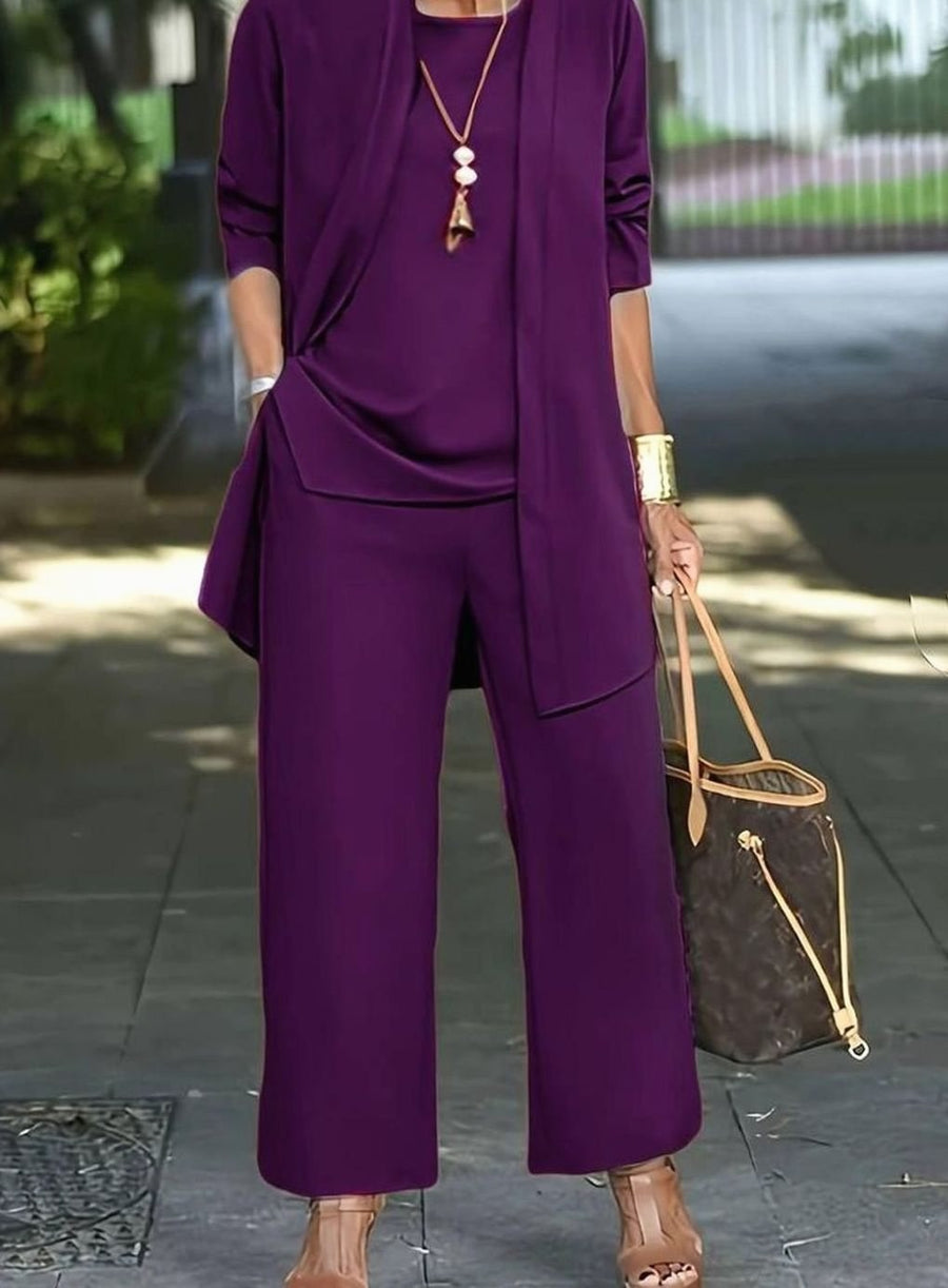 Joanna | Women's Three-Piece Relaxed Wide-Leg Outfit Set in Purple