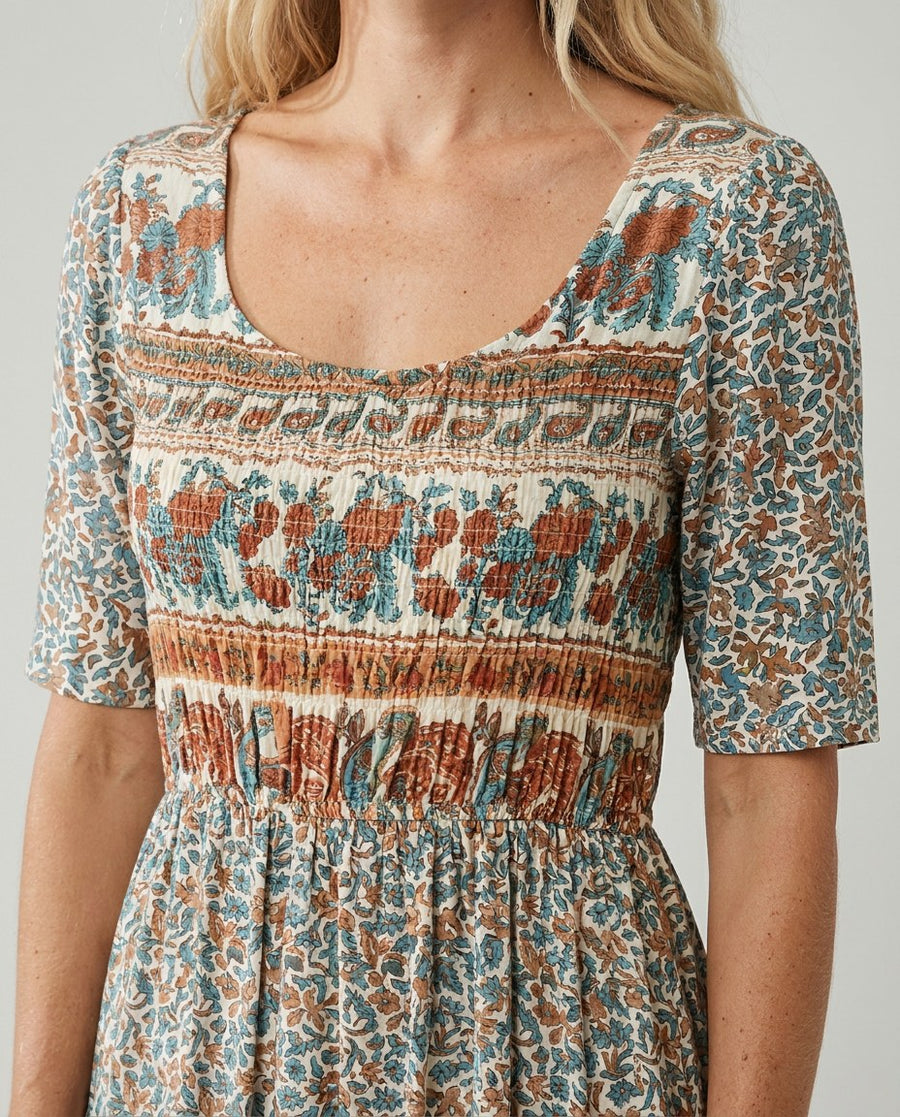 Jocasta | Women's Boho Print Midi Dress