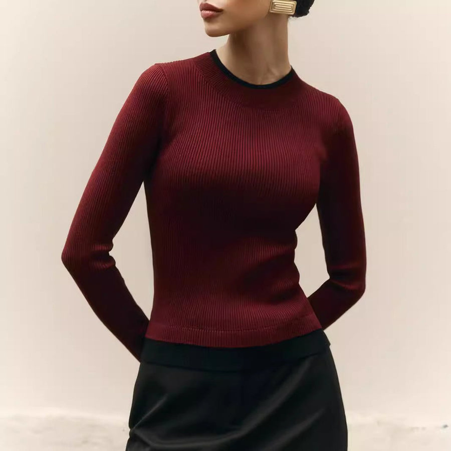Jocasta | Women's Bodycon Knit Top in Wine Red