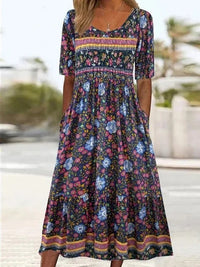 Jocasta | Women's Boho Print Midi Dress in Multicolor E