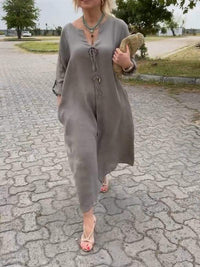 Johanna | Women's Scoop Neck Midi Long Sleeve Dress in Gray