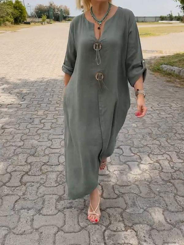 Johanna | Women's Scoop Neck Midi Long Sleeve Dress in Green