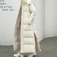 Jolene | Women's Long Quilted Puffer Winter Coat Full-Length Zip in Beige