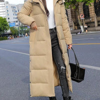 Jolene | Women's Long Quilted Puffer Winter Coat Full-Length Zip in Khaki