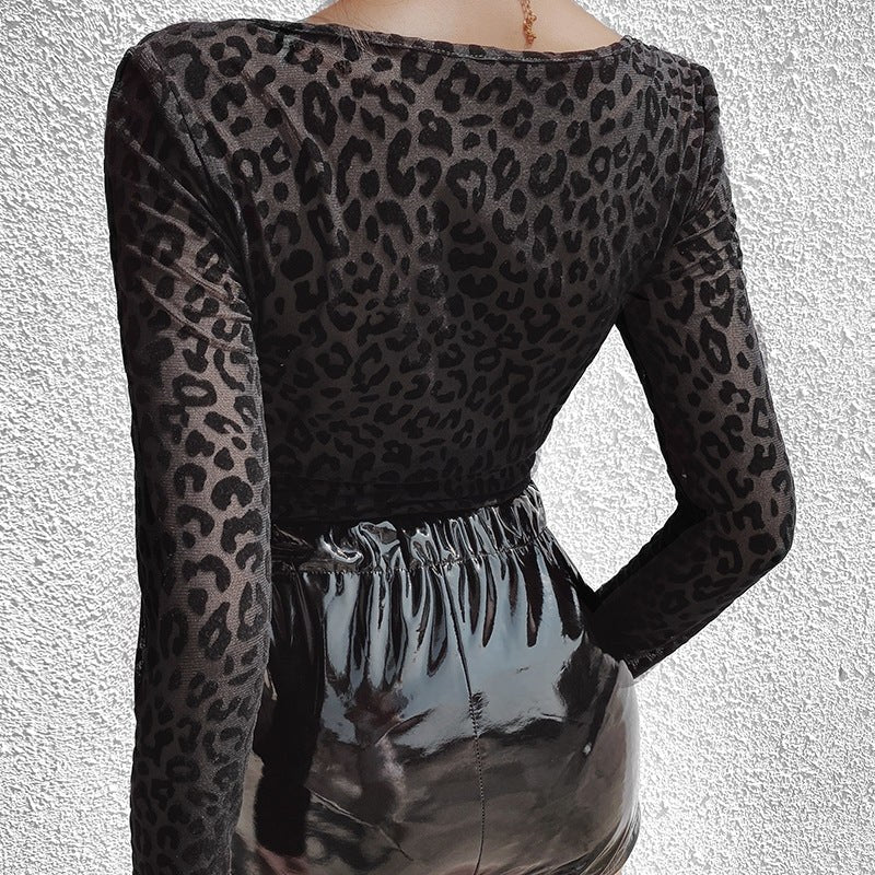 Jolie | Women's Leopard Print Sheer Elegant Bodysuit in Black