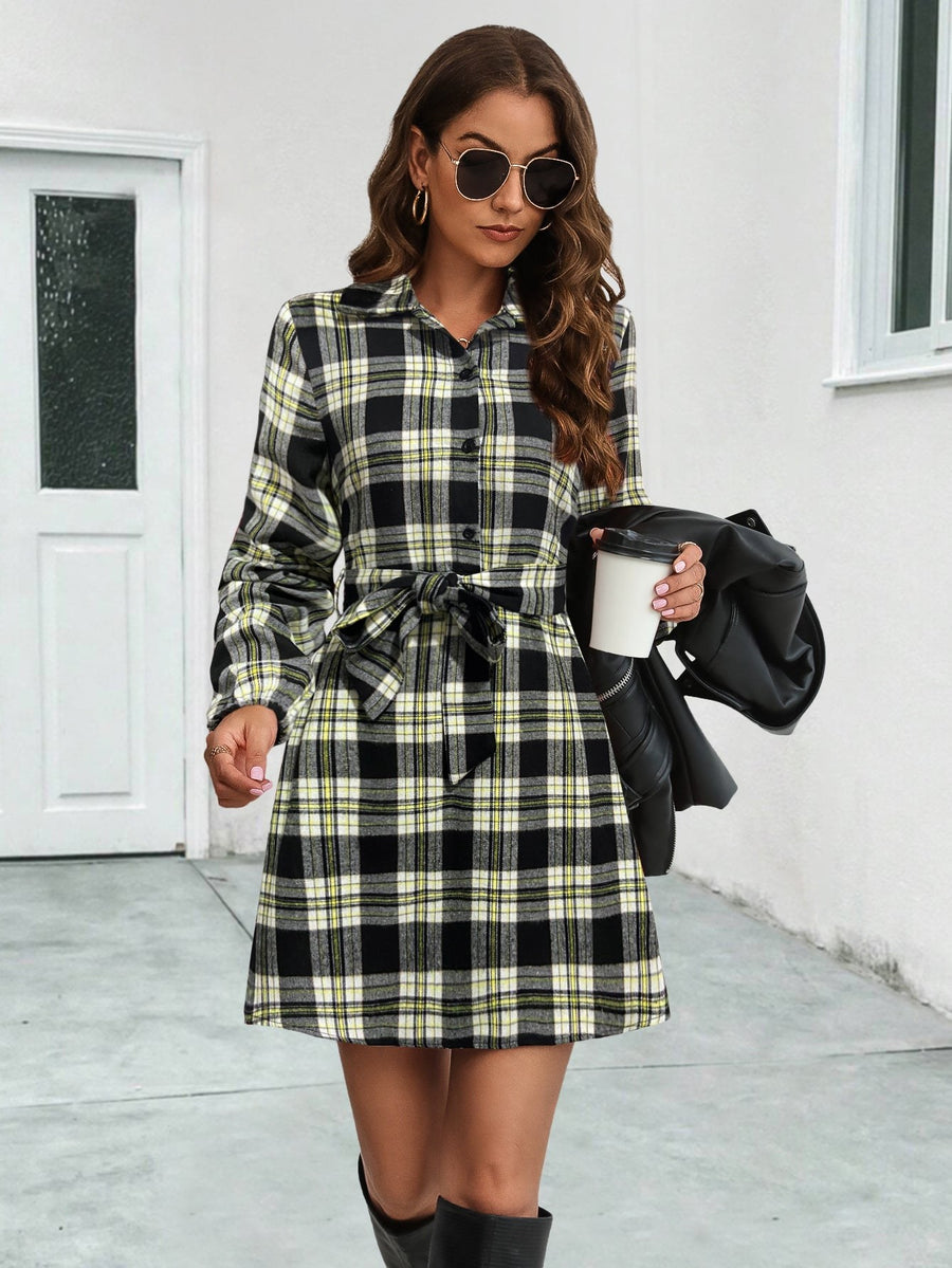 Jolie | Women's Belted Shirt Dress in Black