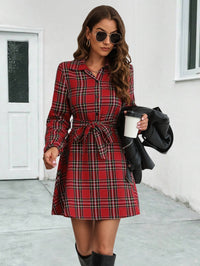 Jolie | Women's Belted Shirt Dress in Red