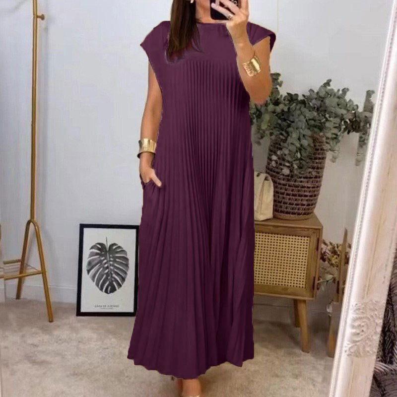 Jorunna | Women's Pockets Maxi Dress in Wine Red