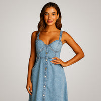 Josefa | Women's Classic Button-Front Denim Midi Dress
