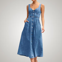 Josefa | Women's Classic Button-Front Denim Midi Dress