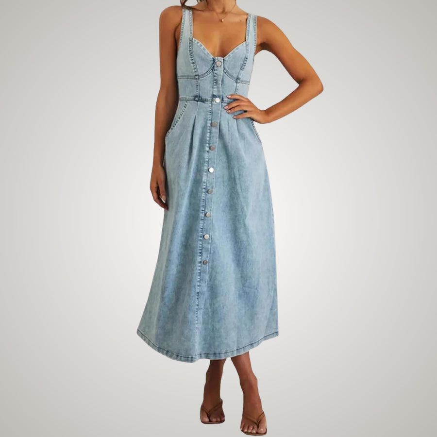 Josefa | Women's Classic Button-Front Denim Midi Dress