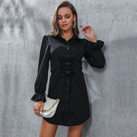 Josefa | Women's Puff Sleeve Ruched Shirt Dress in Black