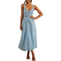Josefa | Women's Classic Button-Front Denim Midi Dress