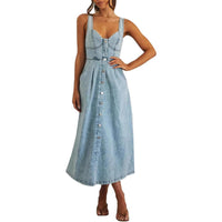 Josefa | Women's Classic Button-Front Denim Midi Dress in Light Blue