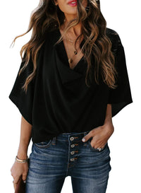 Josefine | Women's V-Neck Oversized Top in Black