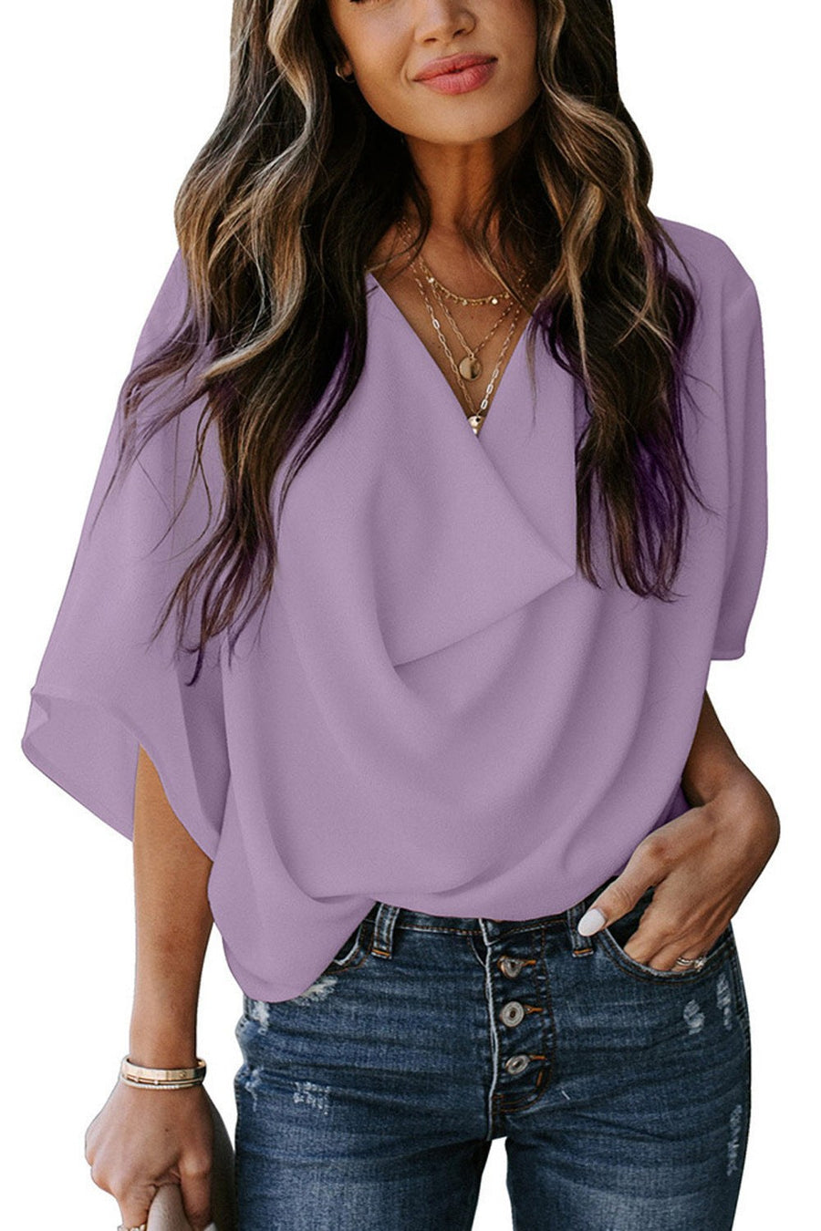 Josefine | Women's V-Neck Oversized Top in Light Purple