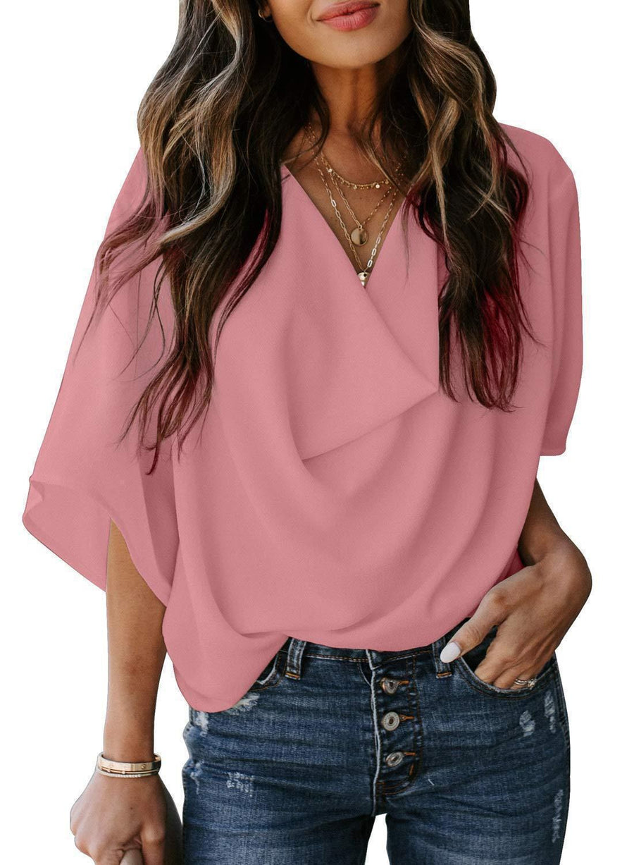 Josefine | Women's V-Neck Oversized Top in Pink