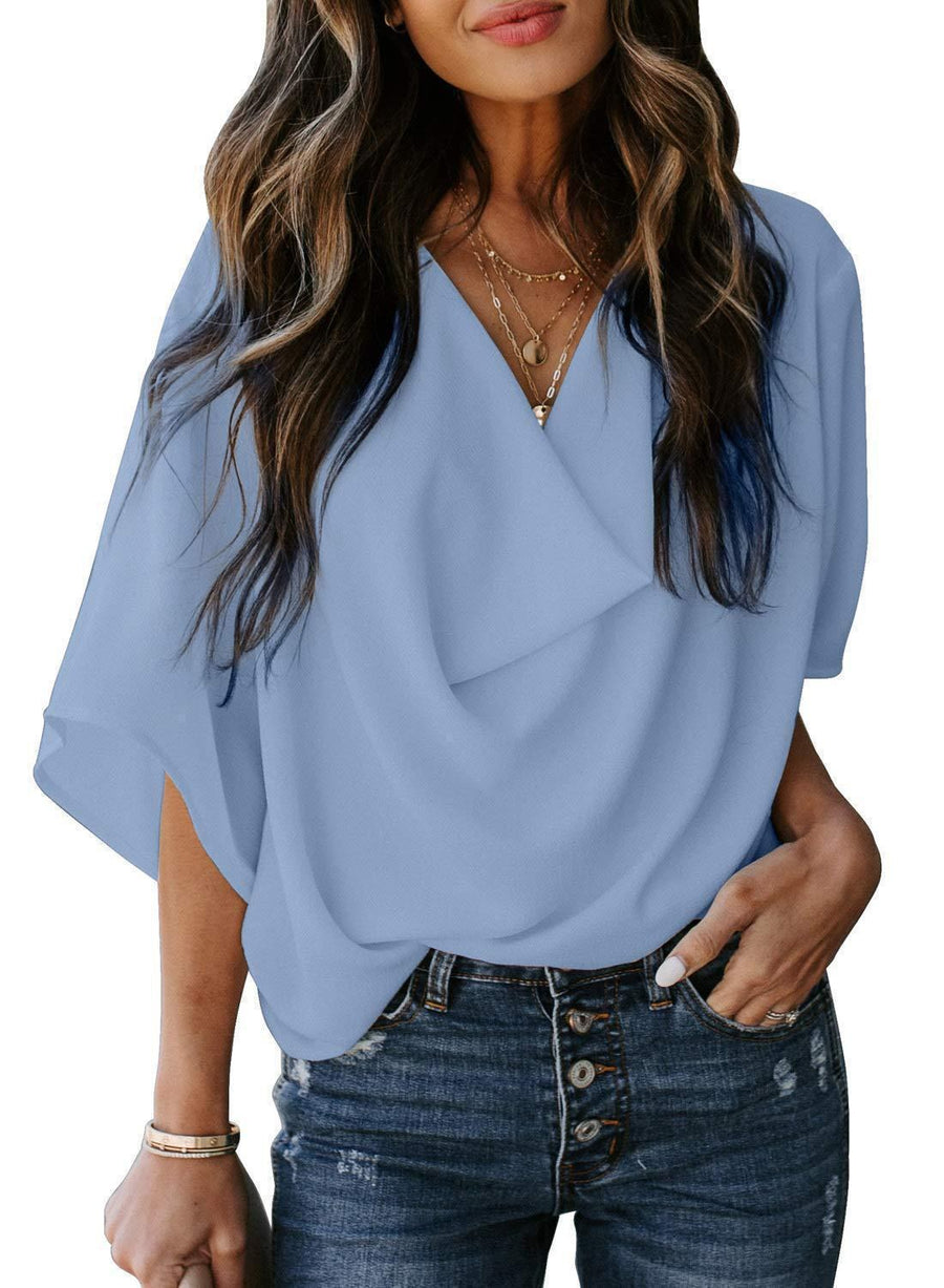 Josefine | Women's V-Neck Oversized Top in Sky Blue