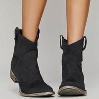 Josephine | Women's Vintage Western Suede Slip-On Ankle Boots in Black