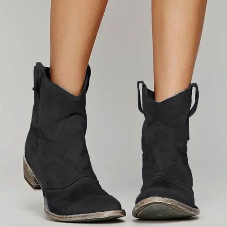 Josephine | Women's Vintage Western Suede Slip-On Ankle Boots in Black
