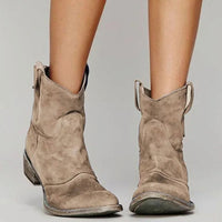 Josephine | Women's Vintage Western Suede Slip-On Ankle Boots in Brown