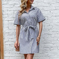 Josephine | Women's Waist Belt Striped Belted Shirt Dress
