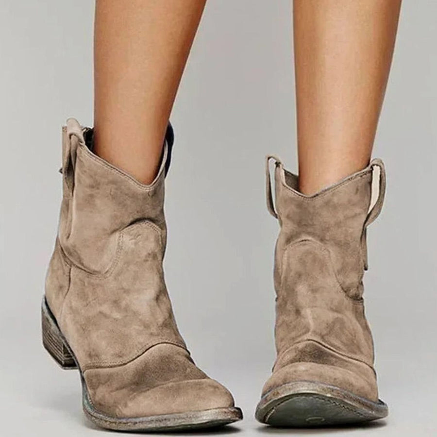 Josephine | Women's Vintage Western Suede Slip-On Ankle Boots in Pink