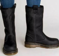 Joy | Women's Lined Round-Toe Pull-On Leather Boots in Black