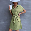 Joyce | Women's Waist Belt Short Sleeve Belted Shirt Dress
