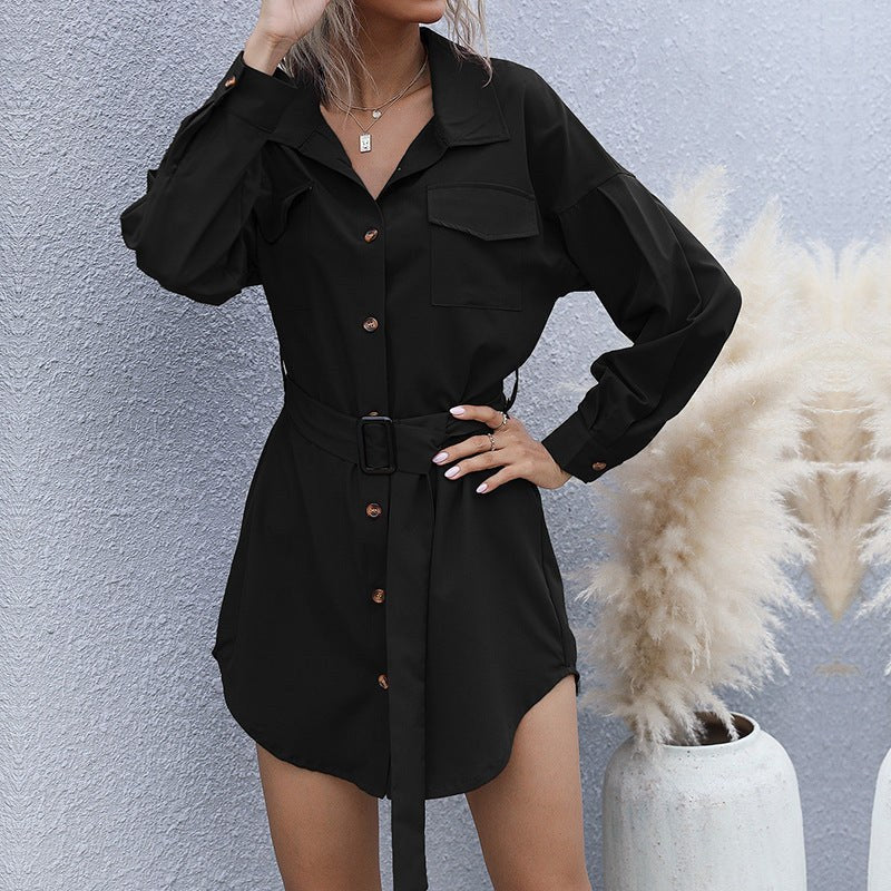 Juliana | Women's Waist Belt Pockets Belted Shirt Dress