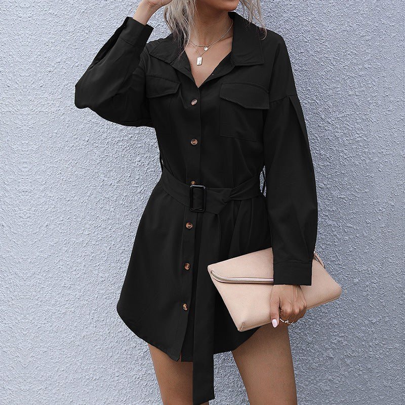 Juliana | Women's Waist Belt Pockets Belted Shirt Dress