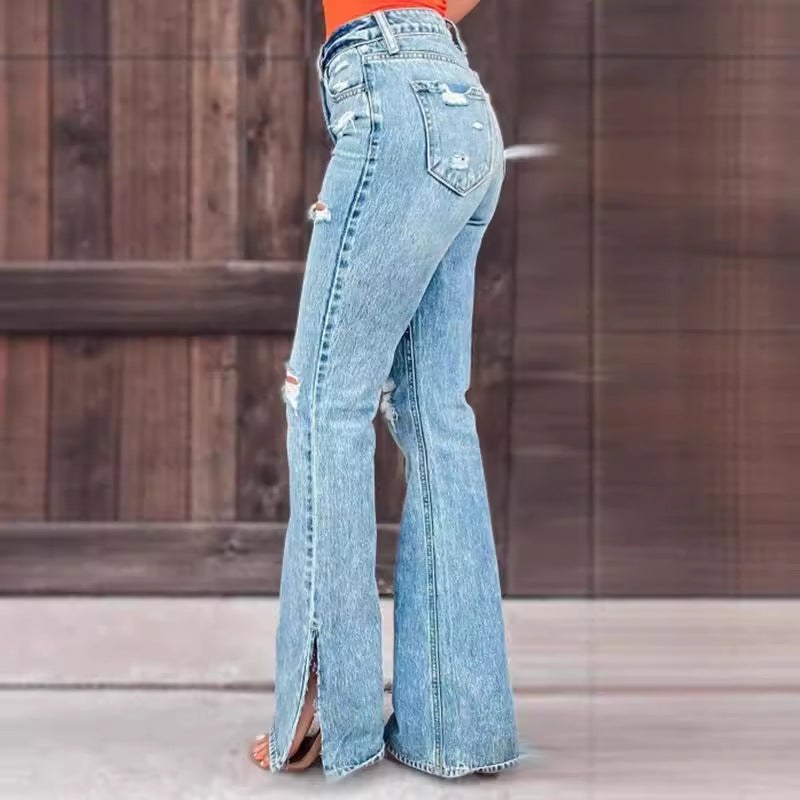 Juliana | Women's Slit Jeans in Light Blue
