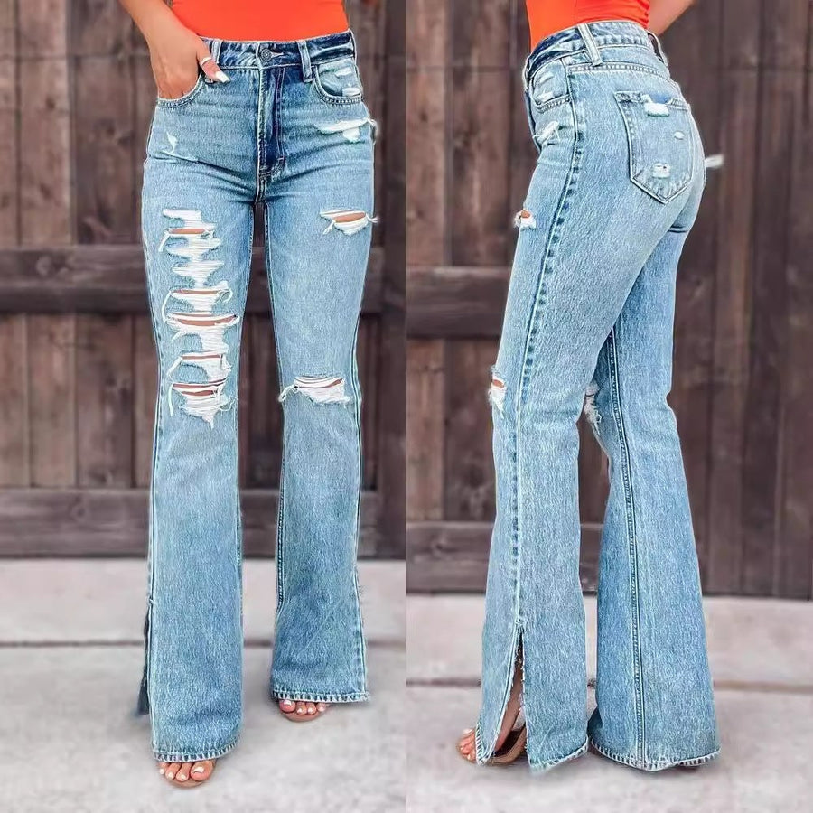 Juliana | Women's Slit Jeans in Light Blue