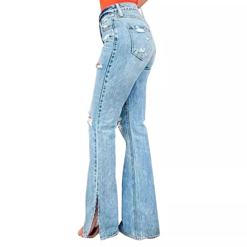 Juliana | Women's Slit Jeans in Light Blue