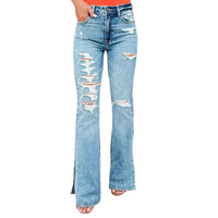 Juliana | Women's Slit Jeans in Light Blue