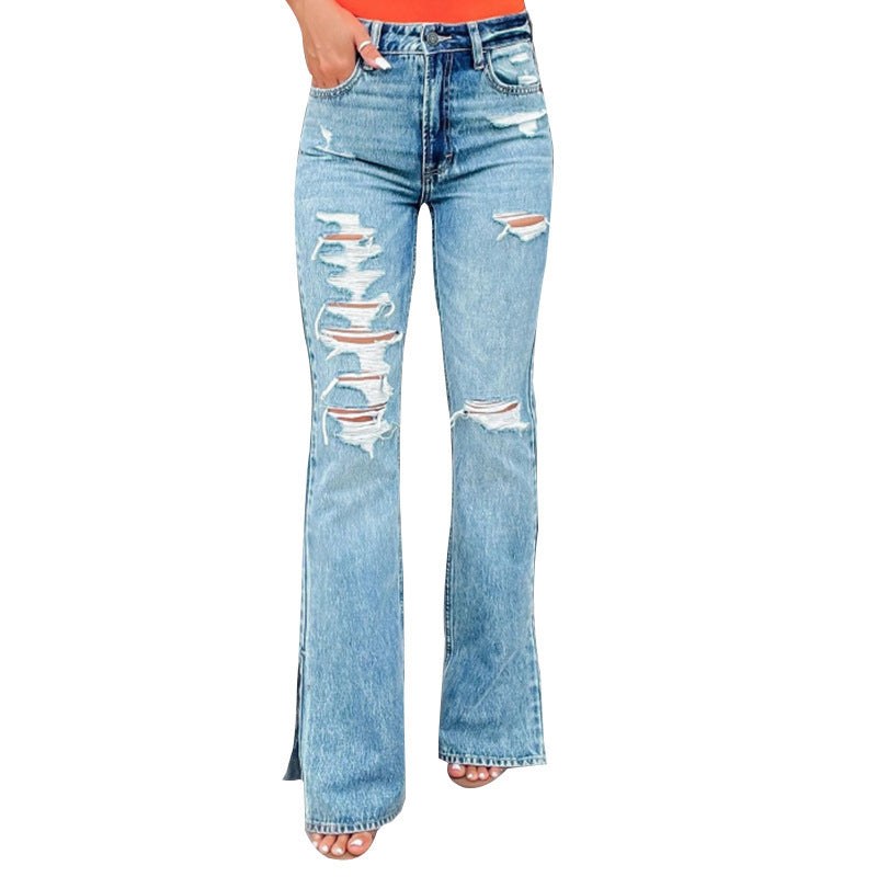 Juliana | Women's Slit Jeans in Light Blue