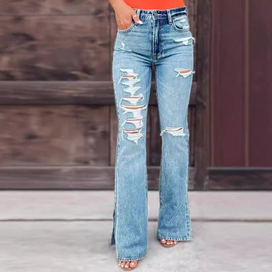 Juliana | Women's Slit Jeans in Light Blue