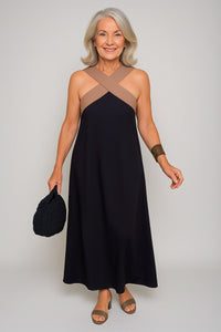 Julienne | Women's Cross Strap Maxi Sleeveless Dress in Black